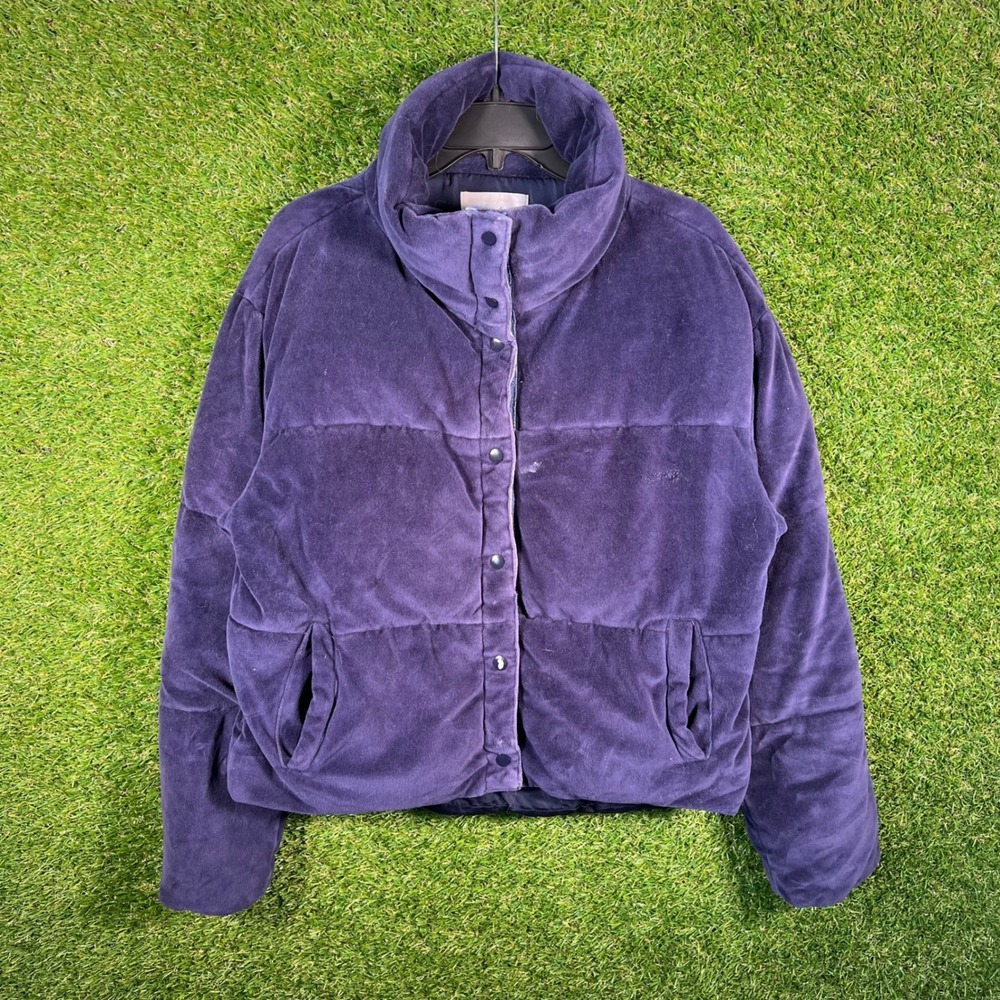 Spiritual Gangster Purple Velvet Puffer Jacket Funnel Neck Quilted Small